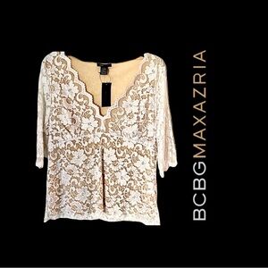 NWT Ivory 3/4 Sleeve Stretch Lace Top